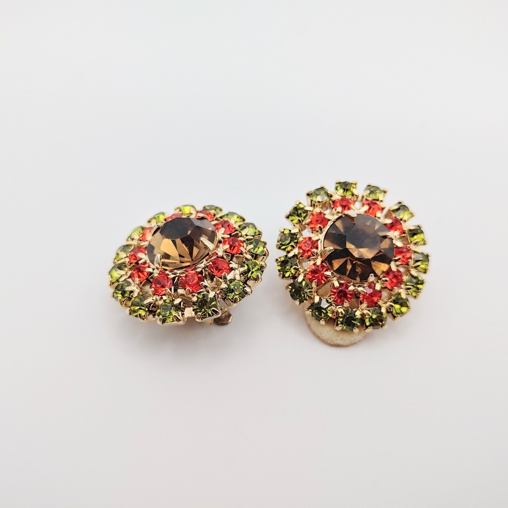 Vintage Fall colors rhinestone clip-on earrings